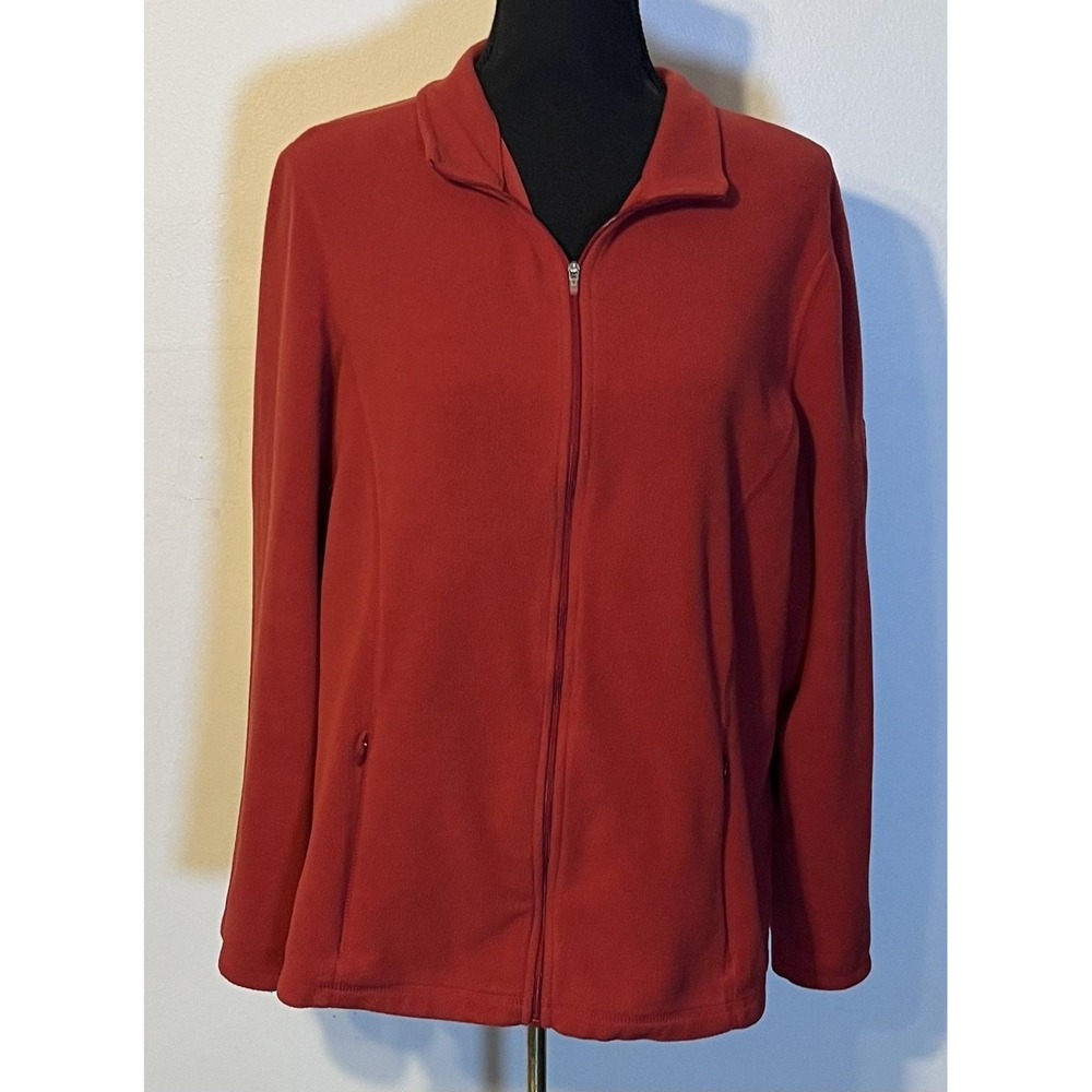 L.L.Bean Jacket Womens XL Red Fleece Full Zip Stand Collar Pockets Casual